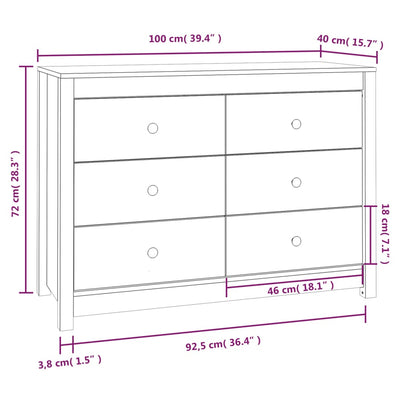 Side Cabinet 100x40x72 cm Solid Wood Pine