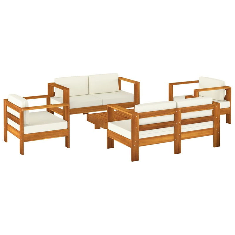 5 Piece Garden Lounge Set with Cream White Cushions Solid Wood