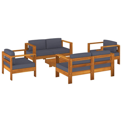 5 Piece Garden Lounge Set with Dark Grey Cushions Solid Wood