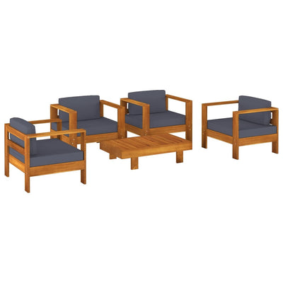 5 Piece Garden Lounge Set with Dark Grey Cushions Solid Wood