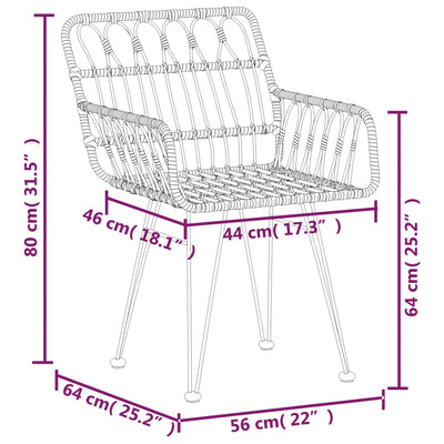 Garden Chairs 2 pcs with Armrest Black 56x64x80 cm PE Rattan