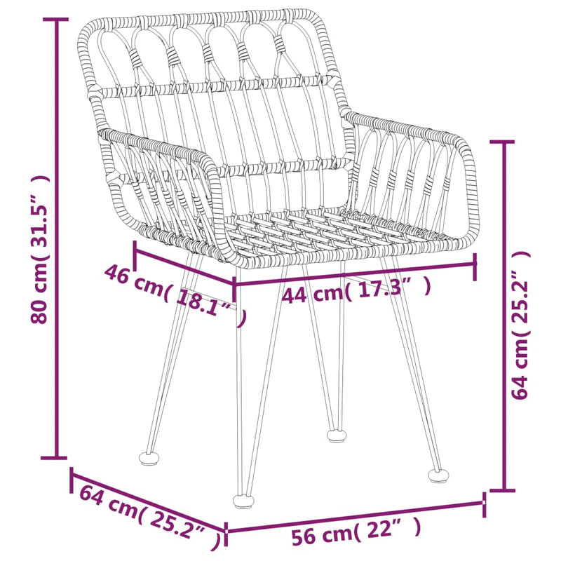 Garden Chairs 2 pcs with Armrest Black 56x64x80 cm PE Rattan