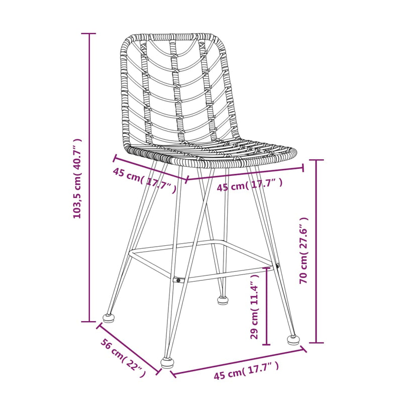 Bar Stools 2 pcs Black 45x56x103.5 cm PE Rattan and Steel