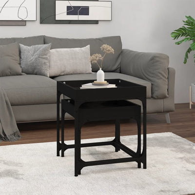 Side Tables 2 pcs Black Engineered Wood