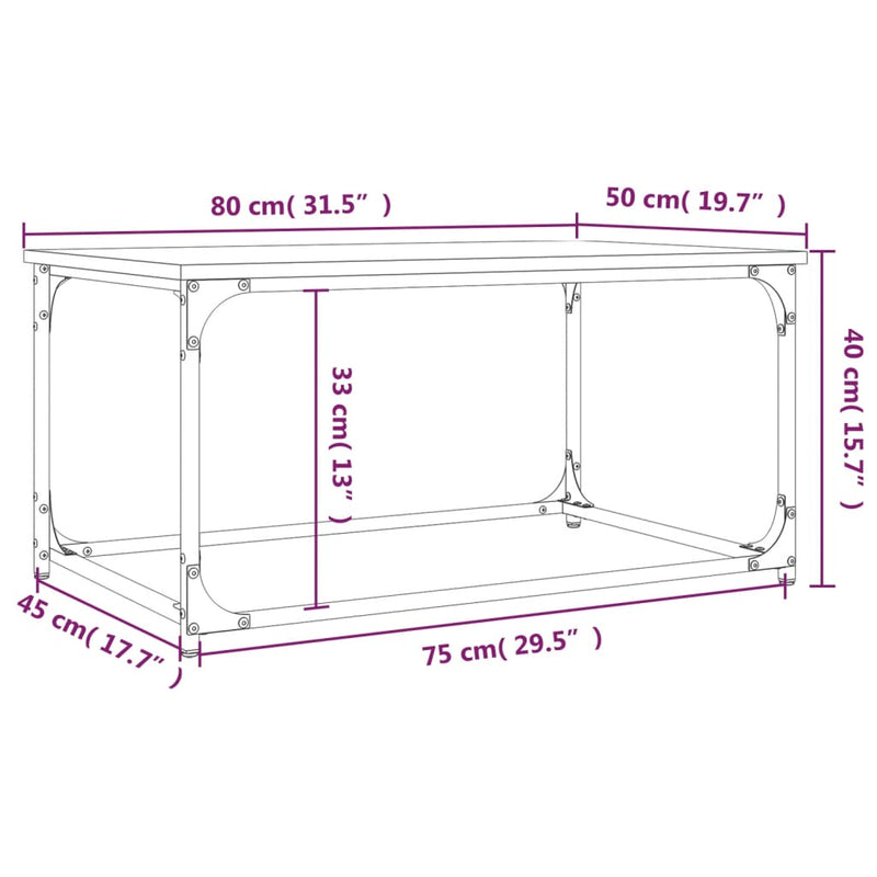 Coffee Table Sonoma Oak 80x50x40 cm Engineered Wood and Iron