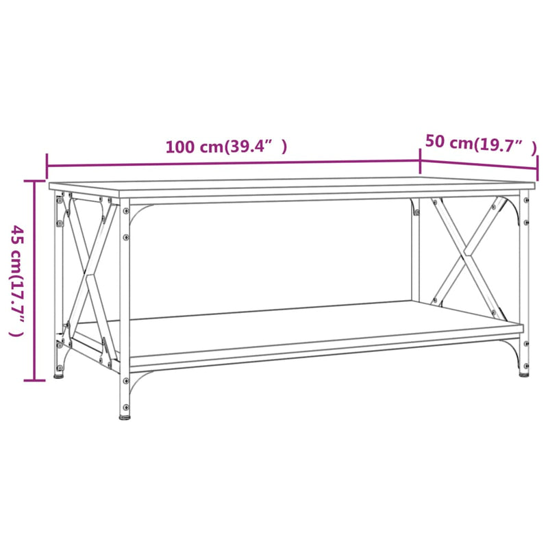 Coffee Table Sonoma Oak 100x50x45 cm Engineered Wood and Iron