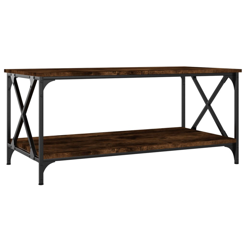 Coffee Table Smoked Oak 100x50x45 cm Engineered Wood and Iron