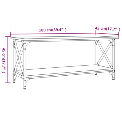 Coffee Table Sonoma Oak 100x45x45 cm Engineered Wood and Iron