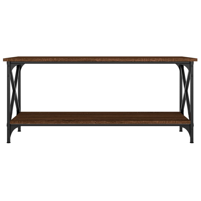 Coffee Table Brown Oak 100x45x45 cm Engineered Wood and Iron