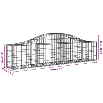 Arched Gabion Baskets 2 pcs 200x30x40/60 cm Galvanised Iron