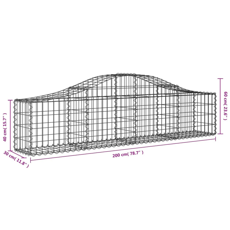 Arched Gabion Baskets 2 pcs 200x30x40/60 cm Galvanised Iron