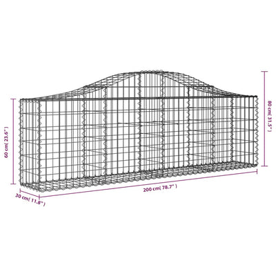 Arched Gabion Baskets 2 pcs 200x30x60/80 cm Galvanised Iron