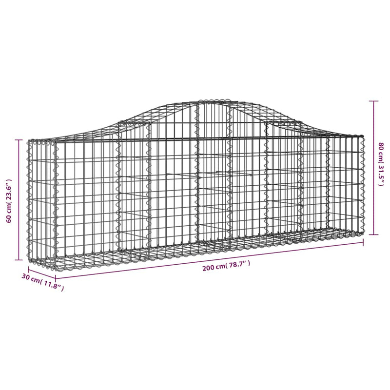 Arched Gabion Baskets 3 pcs 200x30x60/80 cm Galvanised Iron