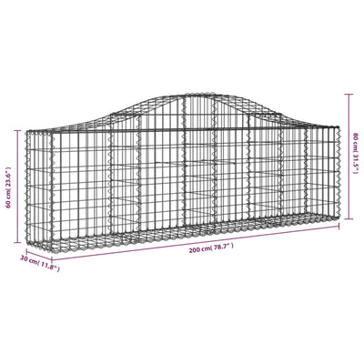 Arched Gabion Baskets 6 pcs 200x30x60/80 cm Galvanised Iron