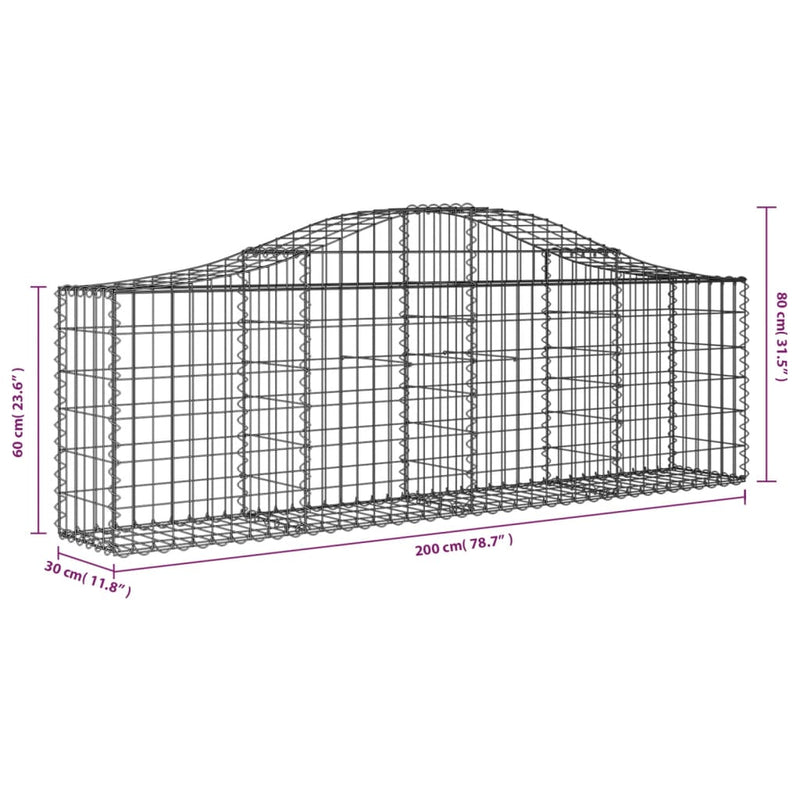 Arched Gabion Baskets 6 pcs 200x30x60/80 cm Galvanised Iron