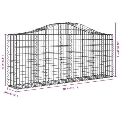 Arched Gabion Baskets 4 pcs 200x30x80/100 cm Galvanised Iron