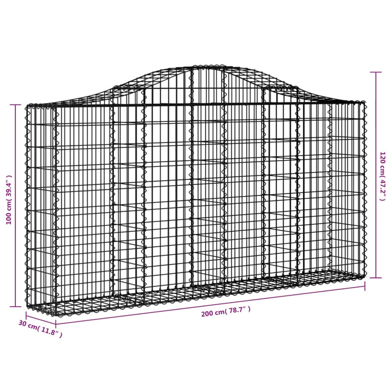 Arched Gabion Baskets 3 pcs 200x30x100/120 cm Galvanised Iron