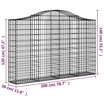 Arched Gabion Baskets 4 pcs 200x30x120/140 cm Galvanised Iron