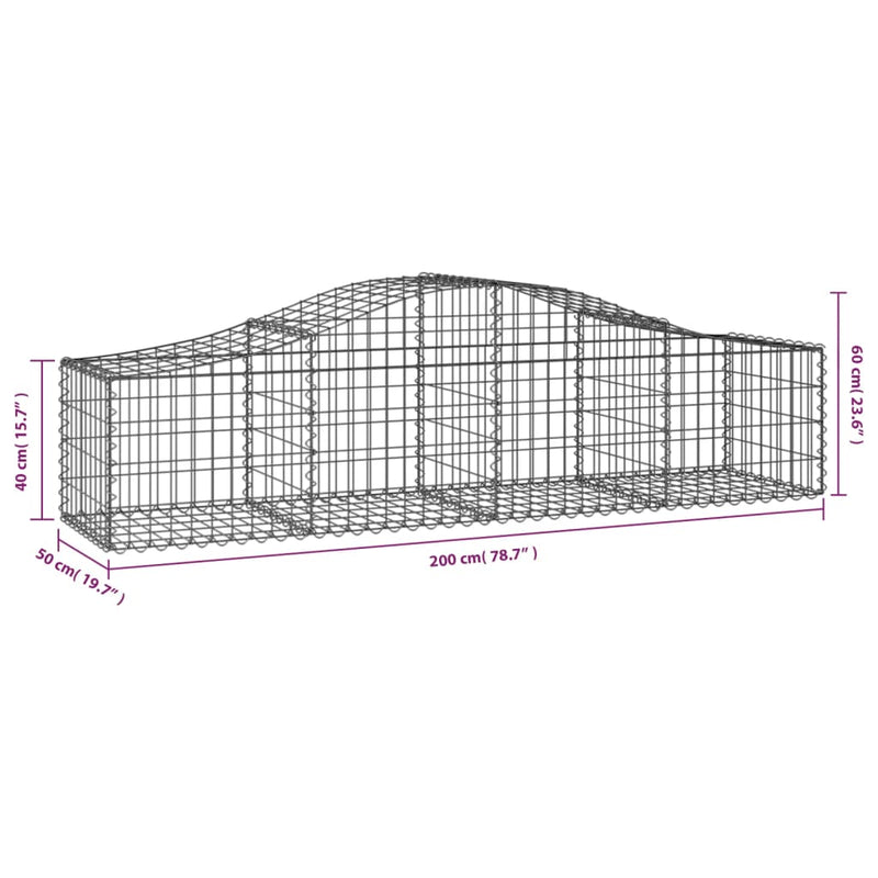 Arched Gabion Baskets 2 pcs 200x50x40/60 cm Galvanised Iron