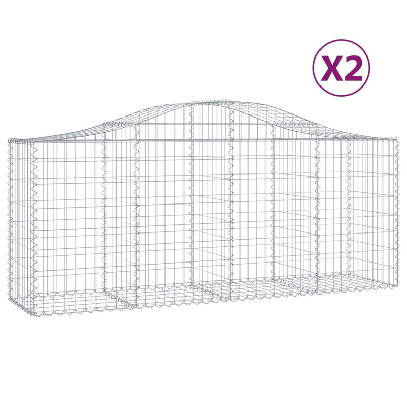 Arched Gabion Baskets 2 pcs 200x50x80/100 cm Galvanised Iron