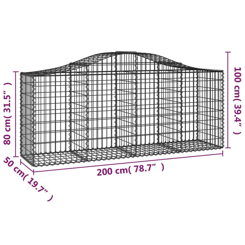 Arched Gabion Baskets 2 pcs 200x50x80/100 cm Galvanised Iron