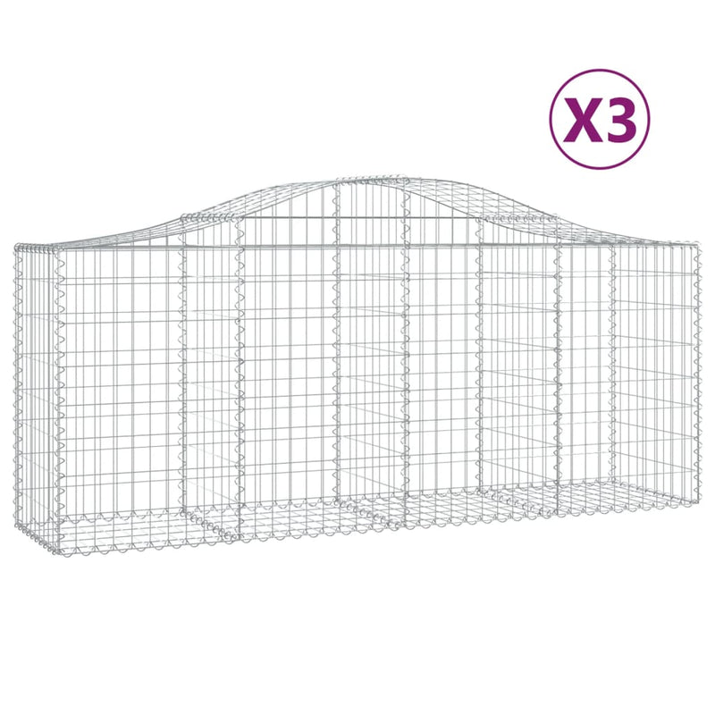 Arched Gabion Baskets 3 pcs 200x50x80/100 cm Galvanised Iron