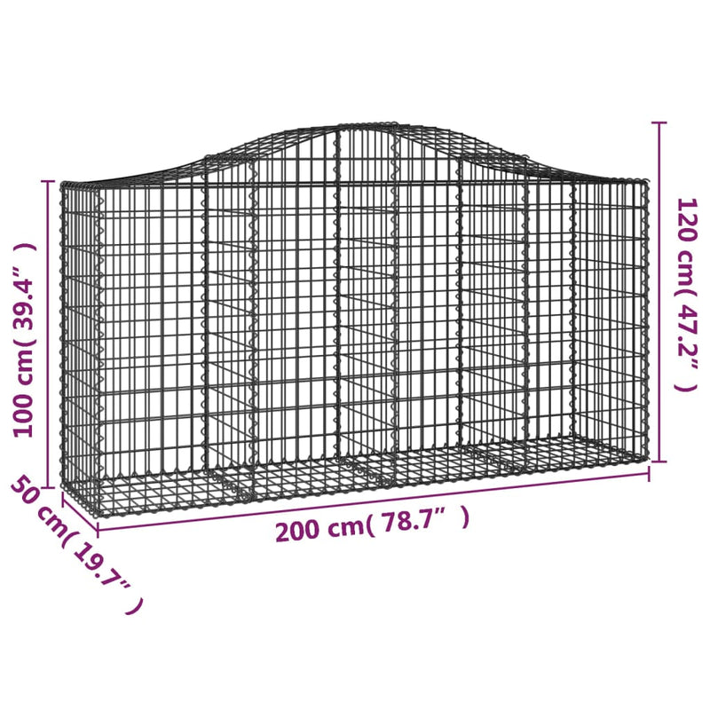 Arched Gabion Baskets 2 pcs 200x50x100/120 cm Galvanised Iron