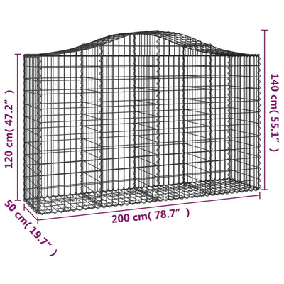 Arched Gabion Baskets 2 pcs 200x50x120/140 cm Galvanised Iron