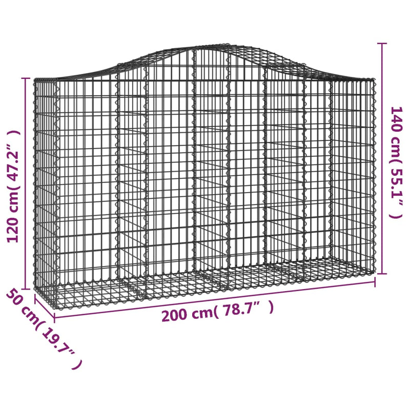 Arched Gabion Baskets 2 pcs 200x50x120/140 cm Galvanised Iron