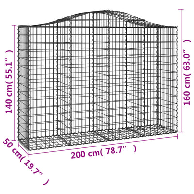 Arched Gabion Baskets 3 pcs 200x50x140/160 cm Galvanised Iron