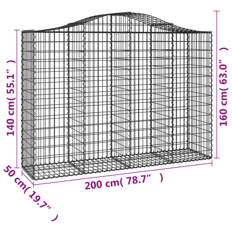 Arched Gabion Baskets 3 pcs 200x50x140/160 cm Galvanised Iron