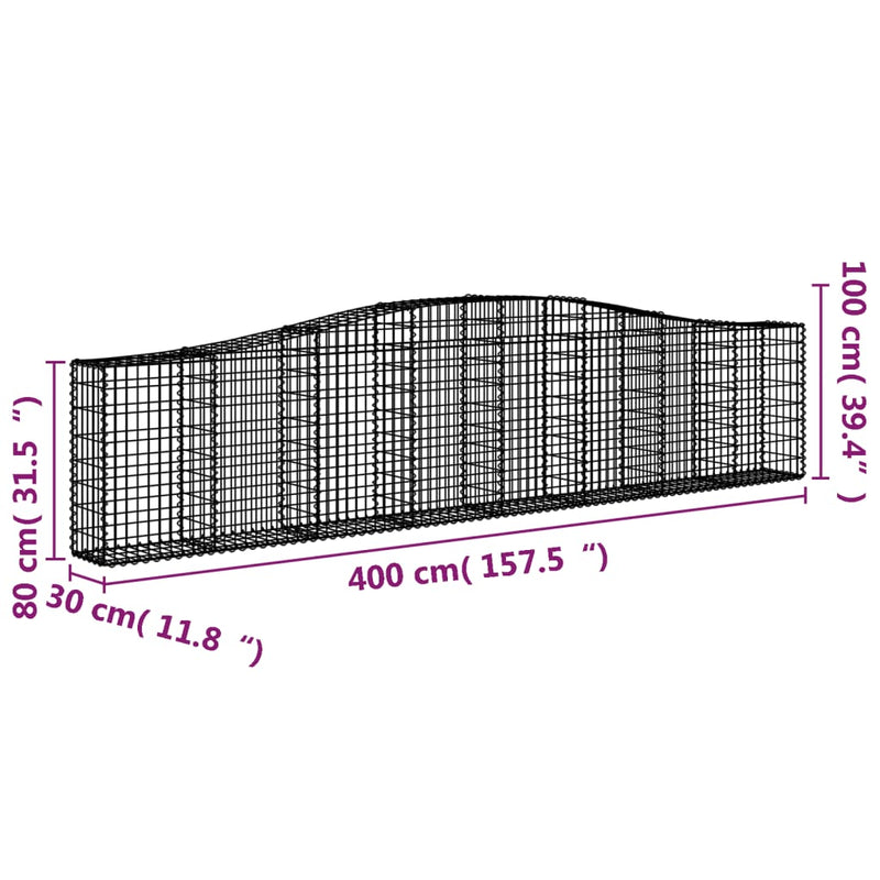 Arched Gabion Baskets 3 pcs 400x30x80/100 cm Galvanised Iron