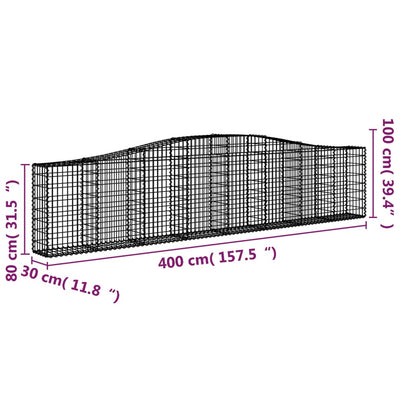 Arched Gabion Baskets 4 pcs 400x30x80/100 cm Galvanised Iron