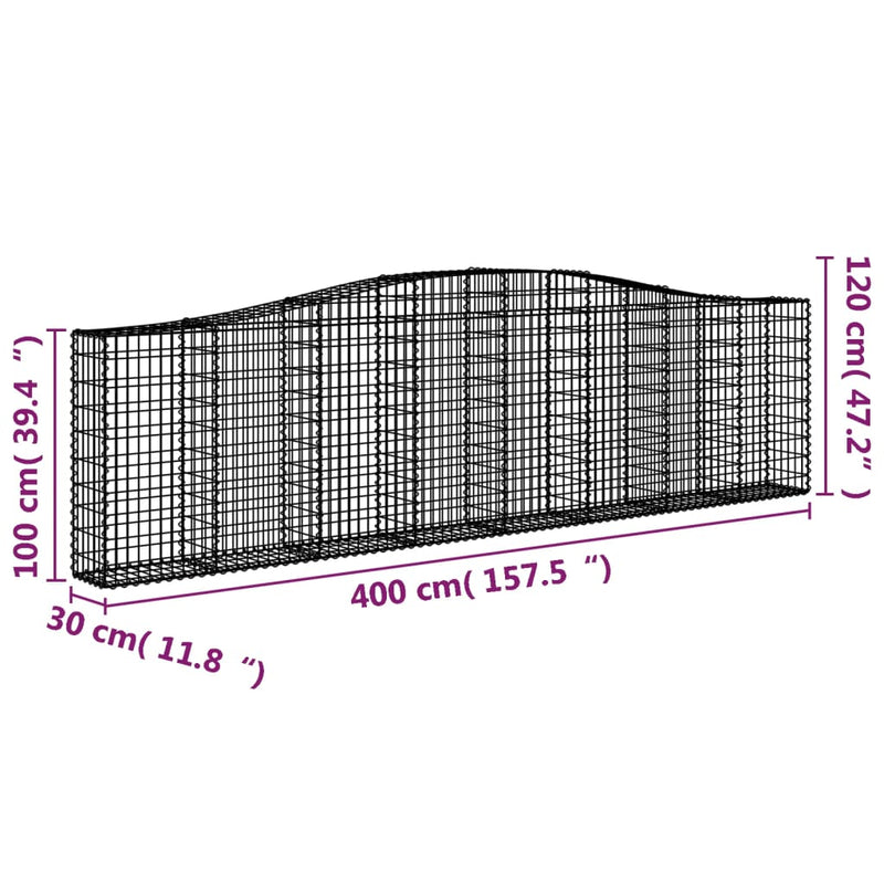 Arched Gabion Baskets 4 pcs 400x30x100/120 cm Galvanised Iron