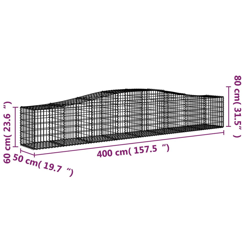 Arched Gabion Baskets 2 pcs 400x50x60/80 cm Galvanised Iron