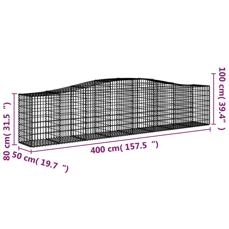 Arched Gabion Baskets 2 pcs 400x50x80/100 cm Galvanised Iron