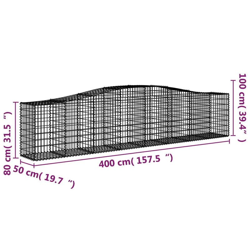 Arched Gabion Baskets 7 pcs 400x50x80/100 cm Galvanised Iron