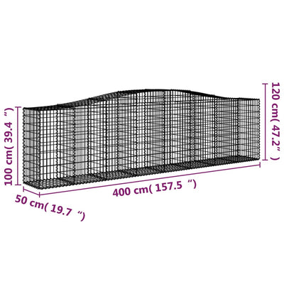 Arched Gabion Baskets 2 pcs 400x50x100/120 cm Galvanised Iron