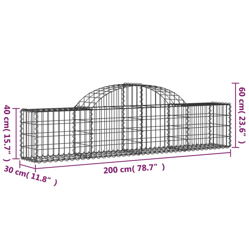 Arched Gabion Baskets 2 pcs 200x30x40/60 cm Galvanised Iron