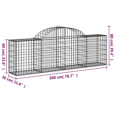 Arched Gabion Baskets 3 pcs 200x30x60/80 cm Galvanised Iron