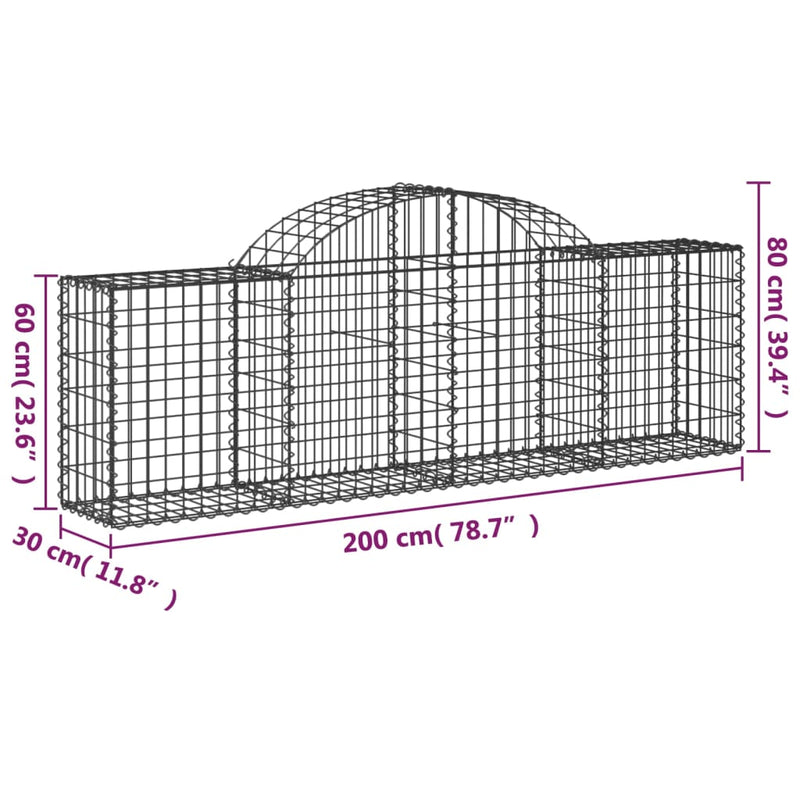 Arched Gabion Baskets 3 pcs 200x30x60/80 cm Galvanised Iron