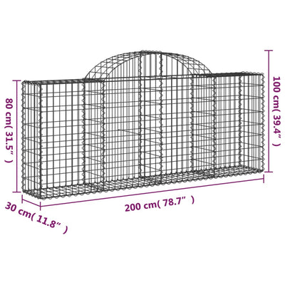 Arched Gabion Baskets 4 pcs 200x30x80/100 cm Galvanised Iron