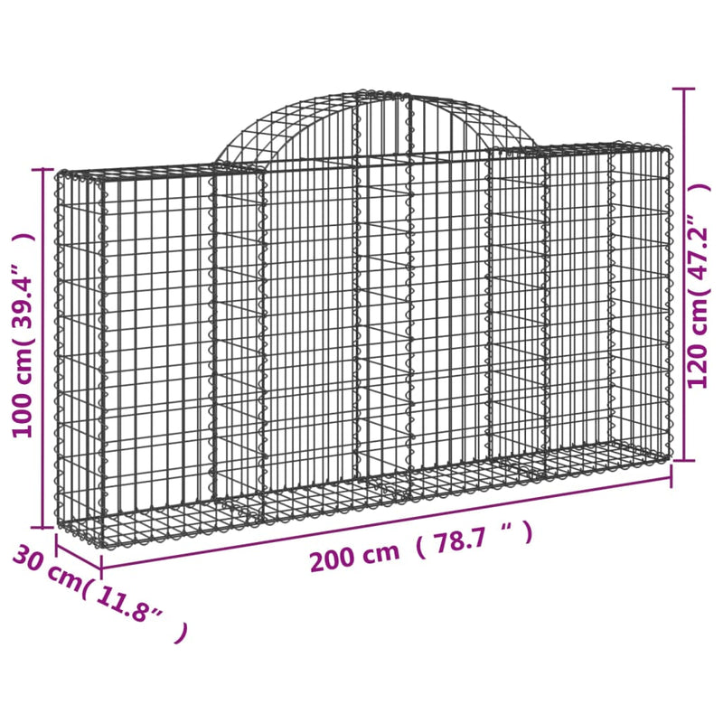 Arched Gabion Baskets 3 pcs 200x30x100/120 cm Galvanised Iron