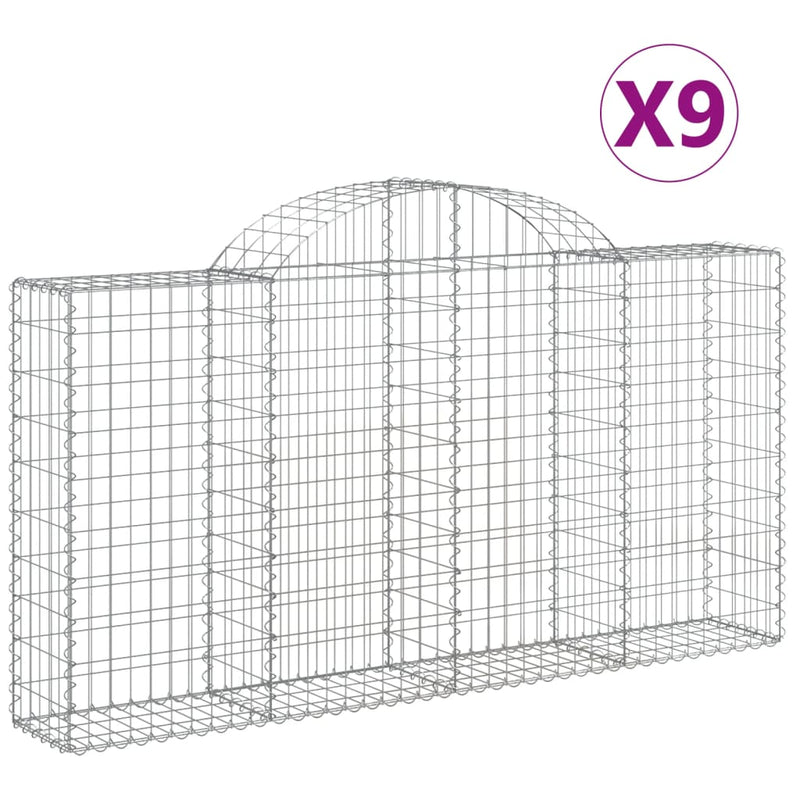 Arched Gabion Baskets 9 pcs 200x30x100/120 cm Galvanised Iron