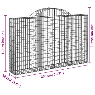 Arched Gabion Baskets 2 pcs 200x30x120/140 cm Galvanised Iron