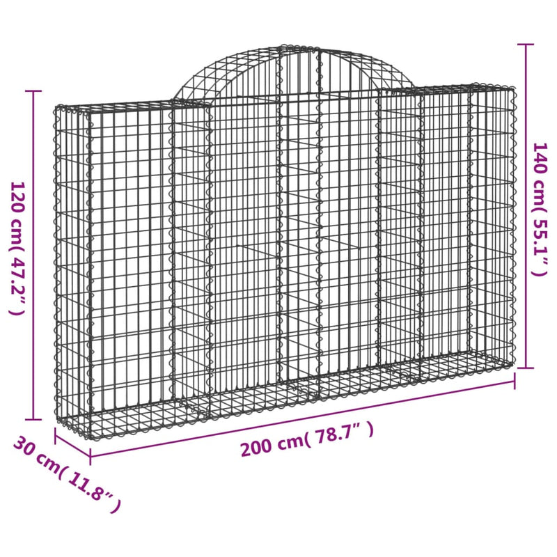 Arched Gabion Baskets 2 pcs 200x30x120/140 cm Galvanised Iron