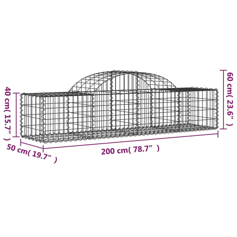 Arched Gabion Baskets 2 pcs 200x50x40/60 cm Galvanised Iron