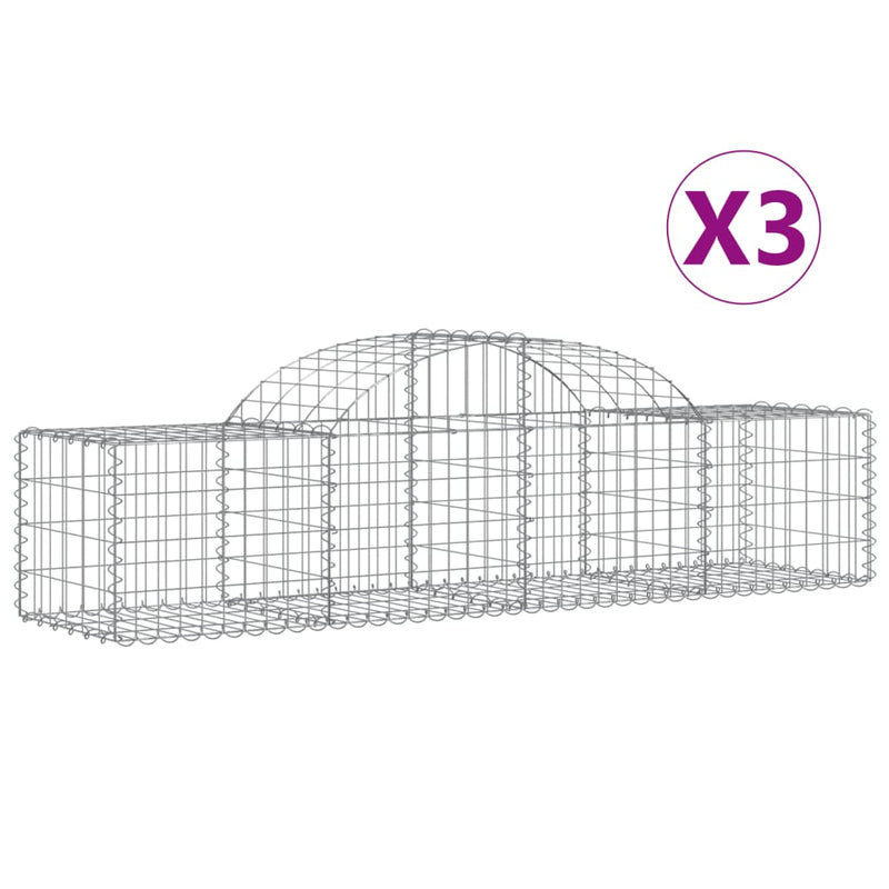 Arched Gabion Baskets 3 pcs 200x50x40/60 cm Galvanised Iron