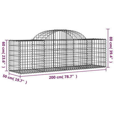 Arched Gabion Baskets 2 pcs 200x50x60/80 cm Galvanised Iron