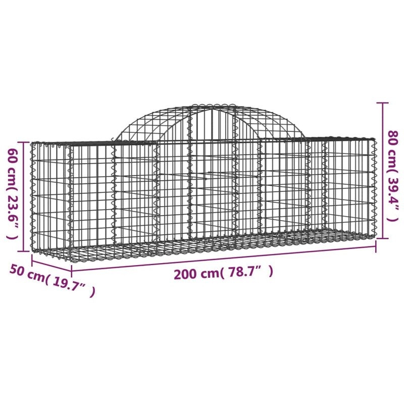 Arched Gabion Baskets 2 pcs 200x50x60/80 cm Galvanised Iron